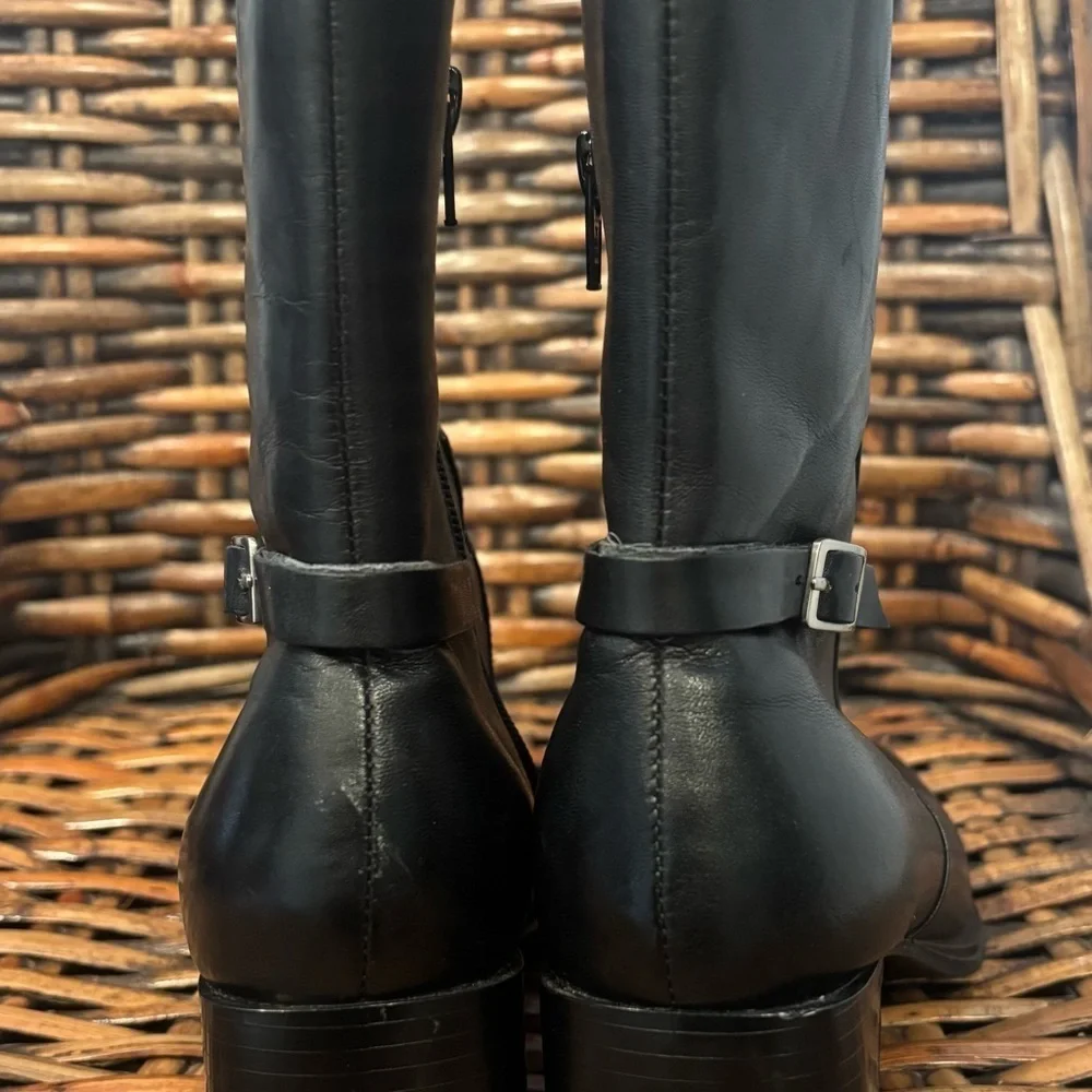 Villager HARRIS Dressy Ankle Boots Black Leather Block Square Toe Size 7